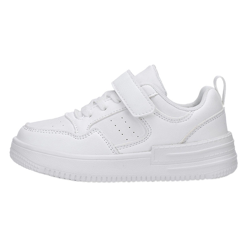 Zapatos blancos para niños 2024 nuevos de cuero impermeables para niños medianos y grandes, zapatillas blancas de caña baja para niños y niñas, zapatos deportivos.