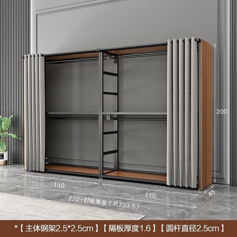 衣帽架钢结构衣柜家用卧室加厚双层加粗衣帽架两层金属简约现代|undefined