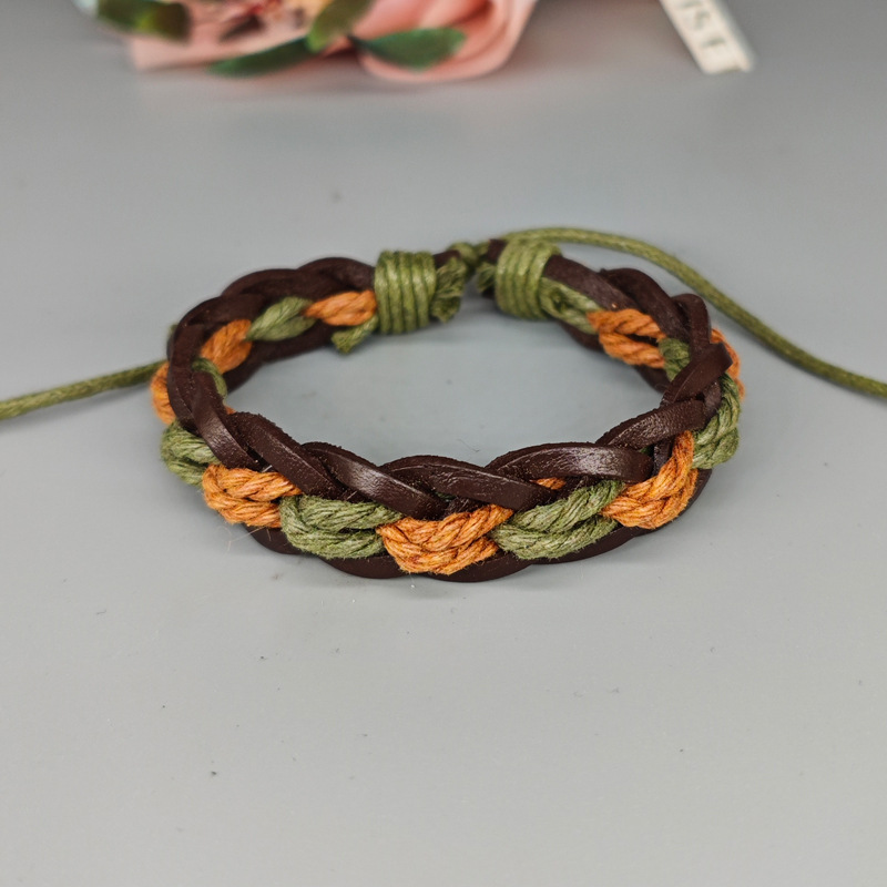皮绳手工编织手链批发牛皮彩绳多巴胺色手链抽绳可调情侣闺蜜网红