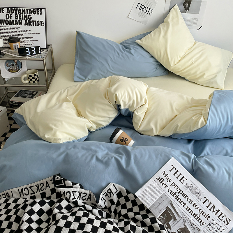 日本式水洗い綿純色四点セットシンプル無印風学生寮純綿三点セット純綿シーツ