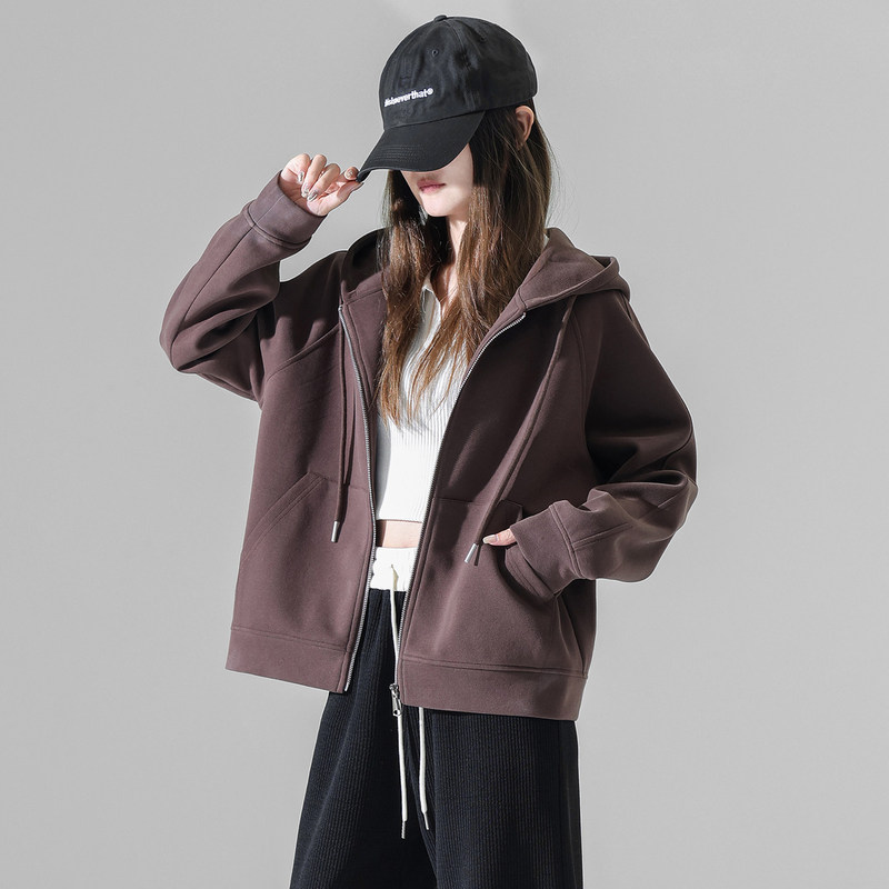 Brown short coat for women, 2026 new style, popular this year, Maillard style, spring and autumn hooded cardigan, casual sweatshirt Brown short coat for women, 2026 new style, popular this year, Maillard style, spring and autumn hooded cardigan, casual sweatshirt