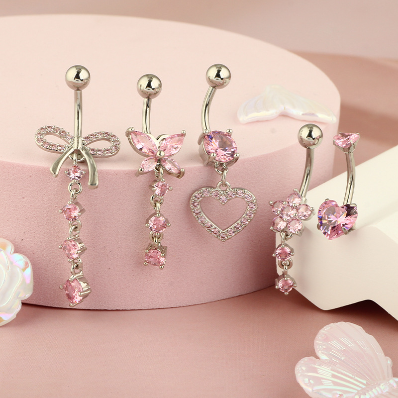 5g Weight Zircon Inlay Material 1 Piece Belly Rings Simple Style Heart Shape 304 Stainless Steel Inlay Zircon