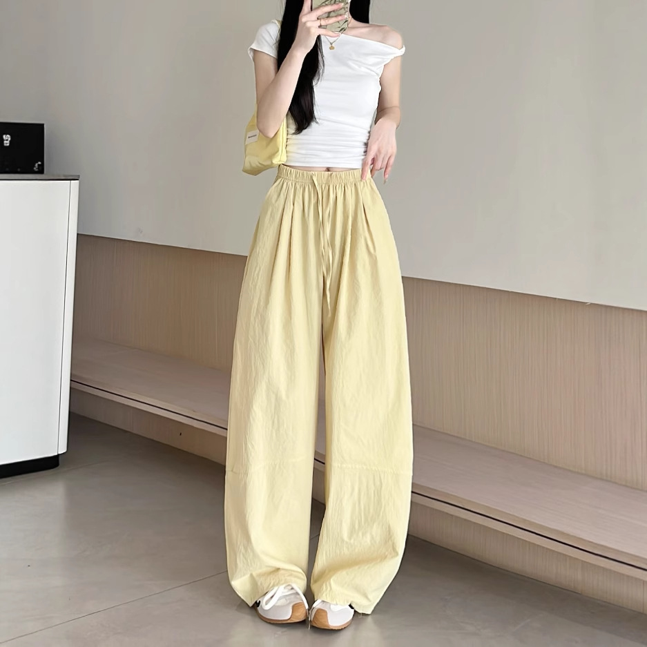 American-Style Curved Hem Pants for Women, Summer Thin 2026 New High-Waisted Loose Drape Straight Wide-Leg Casual Long Pants