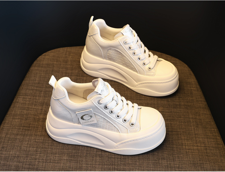 Giày sneaker nữ đế dày tăng chiều cao phong cách Hàn Quốc, đế xốp mềm thoải mái — Xám ngọc trai chi tiết 4