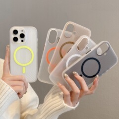 适用iPhone16proMax条纹瓦楞手机壳夜光磁吸苹果15高级感14保护套