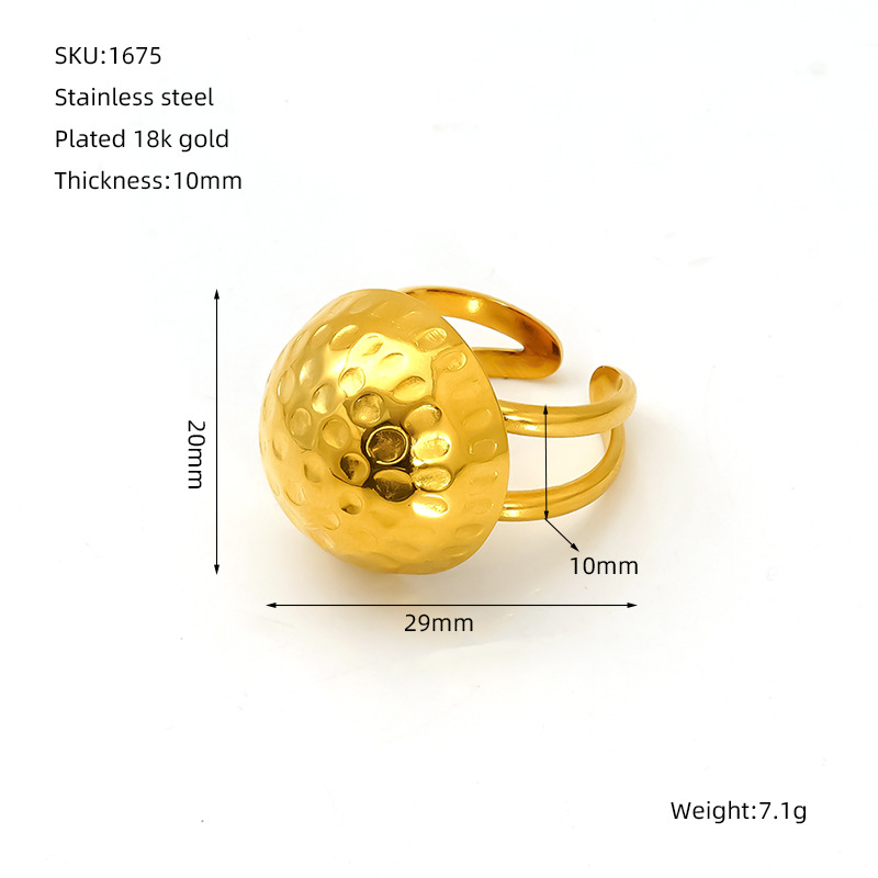 Nuevo anillo de hemisferio de patrón de martillo regordete de acero inoxidable francés para mujer, color simple, personalidad, anillo ajustable de moda