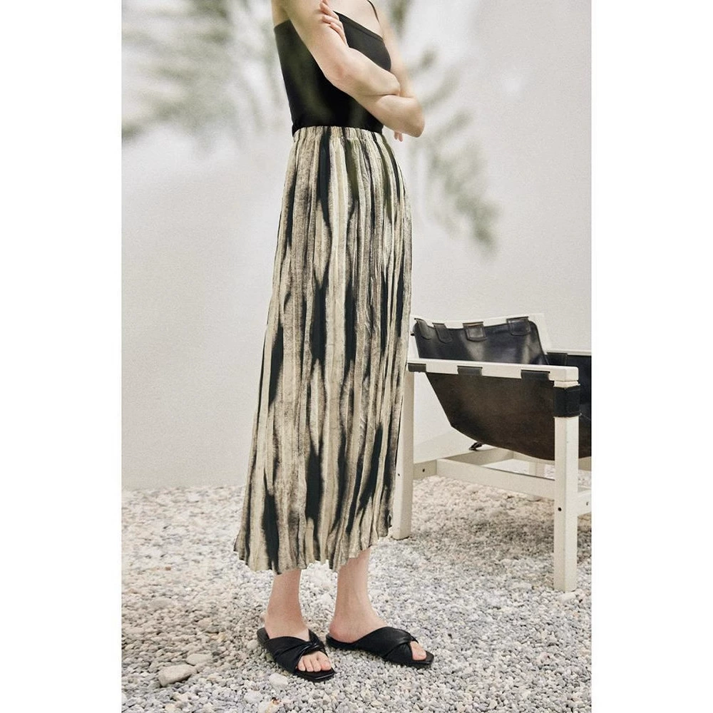 Дымчатые дождевые чернила бамбуковая юбка средней длины с эластичной талией Женская Летний темперамент уникальный 2023 новый дизайн прямая юбка средней длины