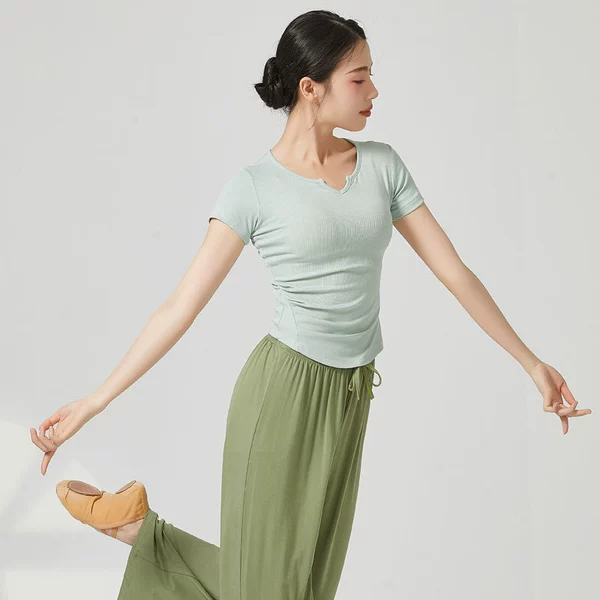 309 pea green short-sleeved one-piece top