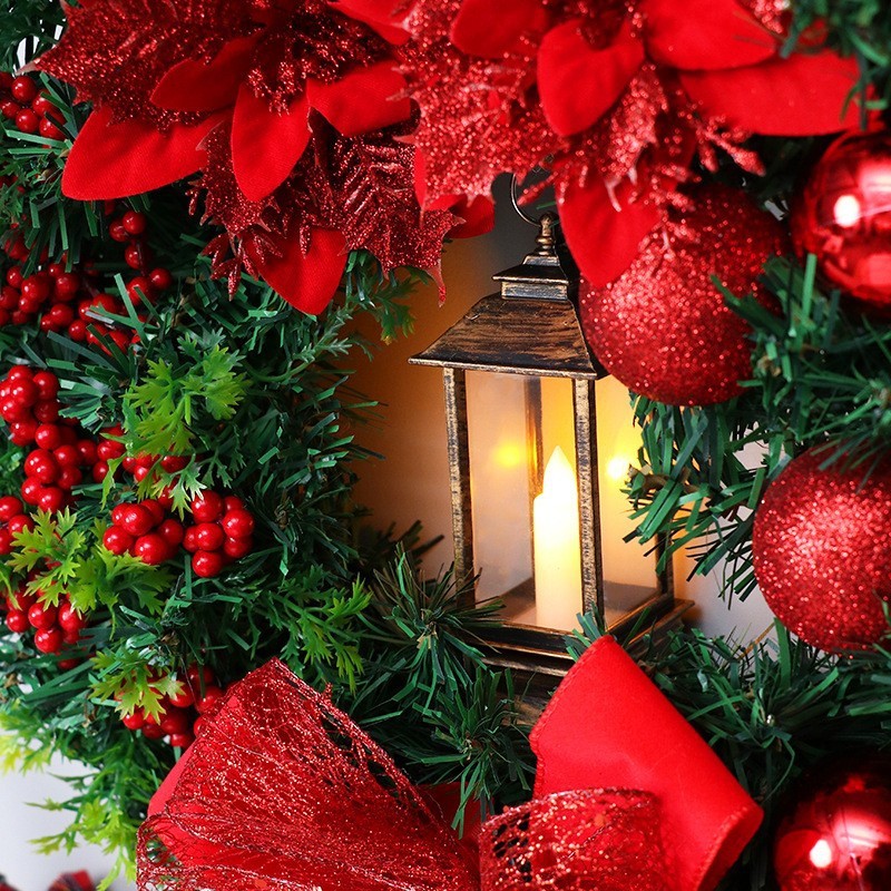 クリスマス装飾品、ドア掛け、40cm、ライト付き、聖なるクリスマスリース、木製、卸売|undefined