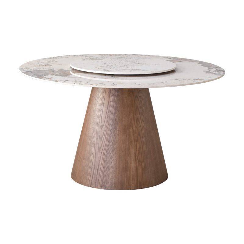 Mesa y silla de comedor de tabla de roca, mesa redonda combinada, mesa giratoria de lujo moderna y simple, mesa de comedor de horno electromagnético de madera maciza
