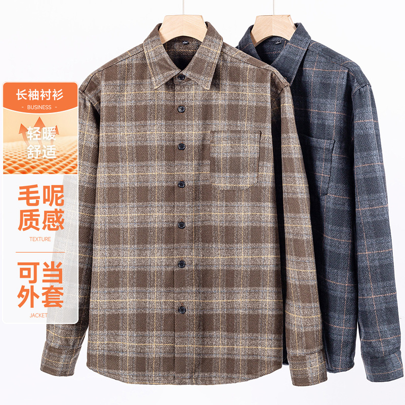 Autumn and Winter Retro Style Men's Plaid Woolen Shirt Jacket Men's Casual Long-Sleeved Lapel Inner Loose Men's Shirt Autumn and Winter Retro Style Men's Plaid Woolen Shirt Jacket Men's Casual Long-Sleeved Lapel Inner Loose Men's Shirt