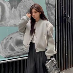韩系灰色棒球早秋小个子2025清新短款美式宽松外套夹克上衣新款潮