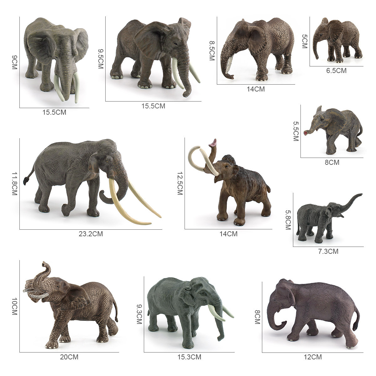 Exportación transfronteriza de la cognición infantil simulación de animales forestales juguetes sólidos estáticos elefantes pequeños elefantes adornos creativos