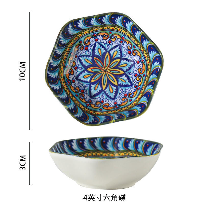 セラミックモロッコ小皿家庭用六角形調味料皿ソース皿スナック皿ディップ皿醤油ディップ皿|undefined