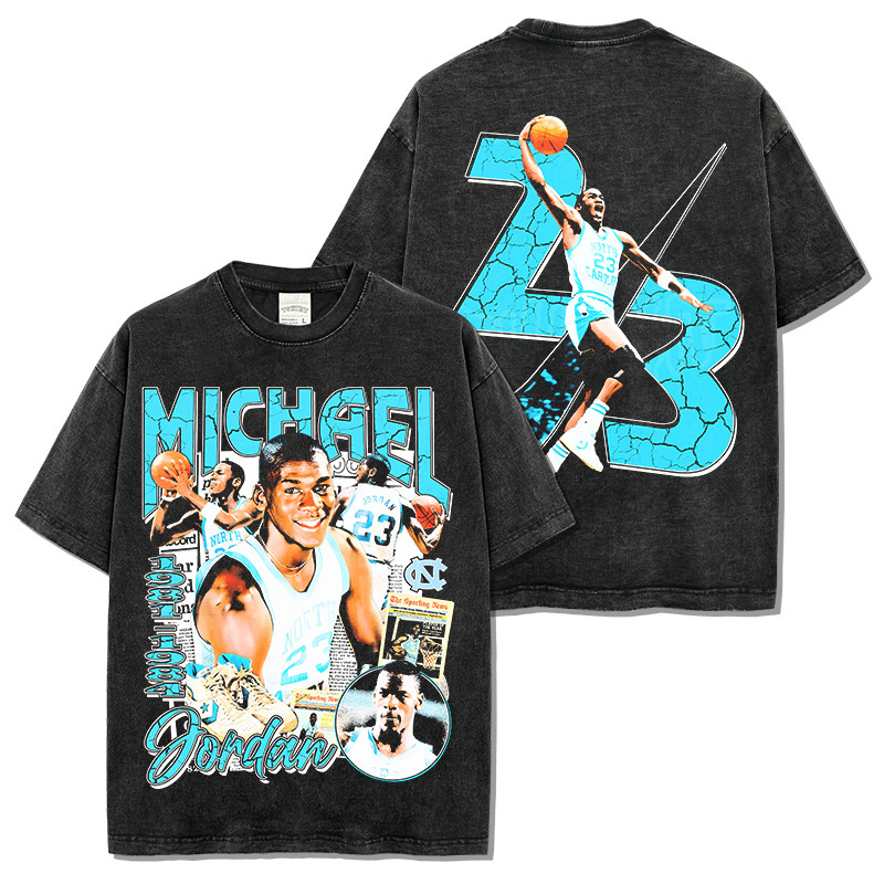 Cross-border Retro Flying Trapeze Star Printed Short-sleeved T-shirt American-style High Street All-match Washed Heavy Cotton Round Neck T-shirt