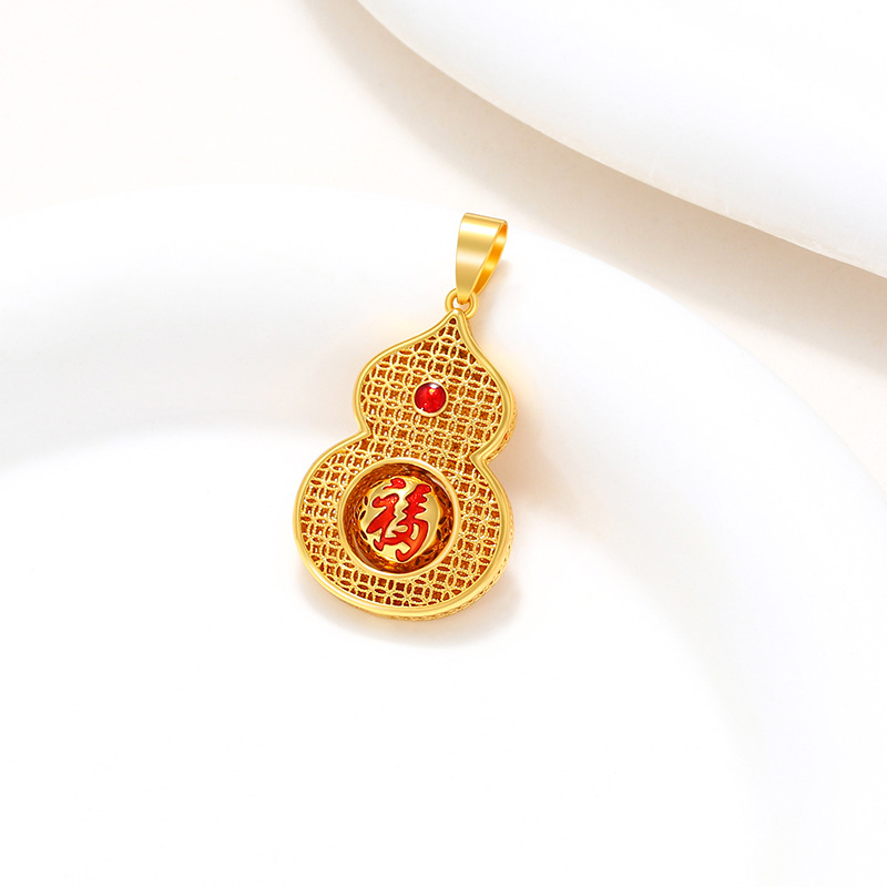 Xuping aleación de cobre chapado en oro colgante de calabaza hueco Fulu doble colgante de palabras Fu Fu de la moda nacional collar retro mujer