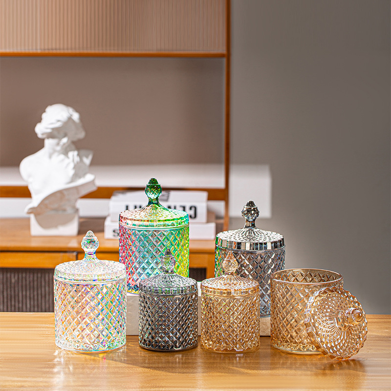 Large Glass Jar Storage Jar European Style Candy Jar with Lid Wedding Candy Cup Glass Cup Ornaments Glazed Candy Box