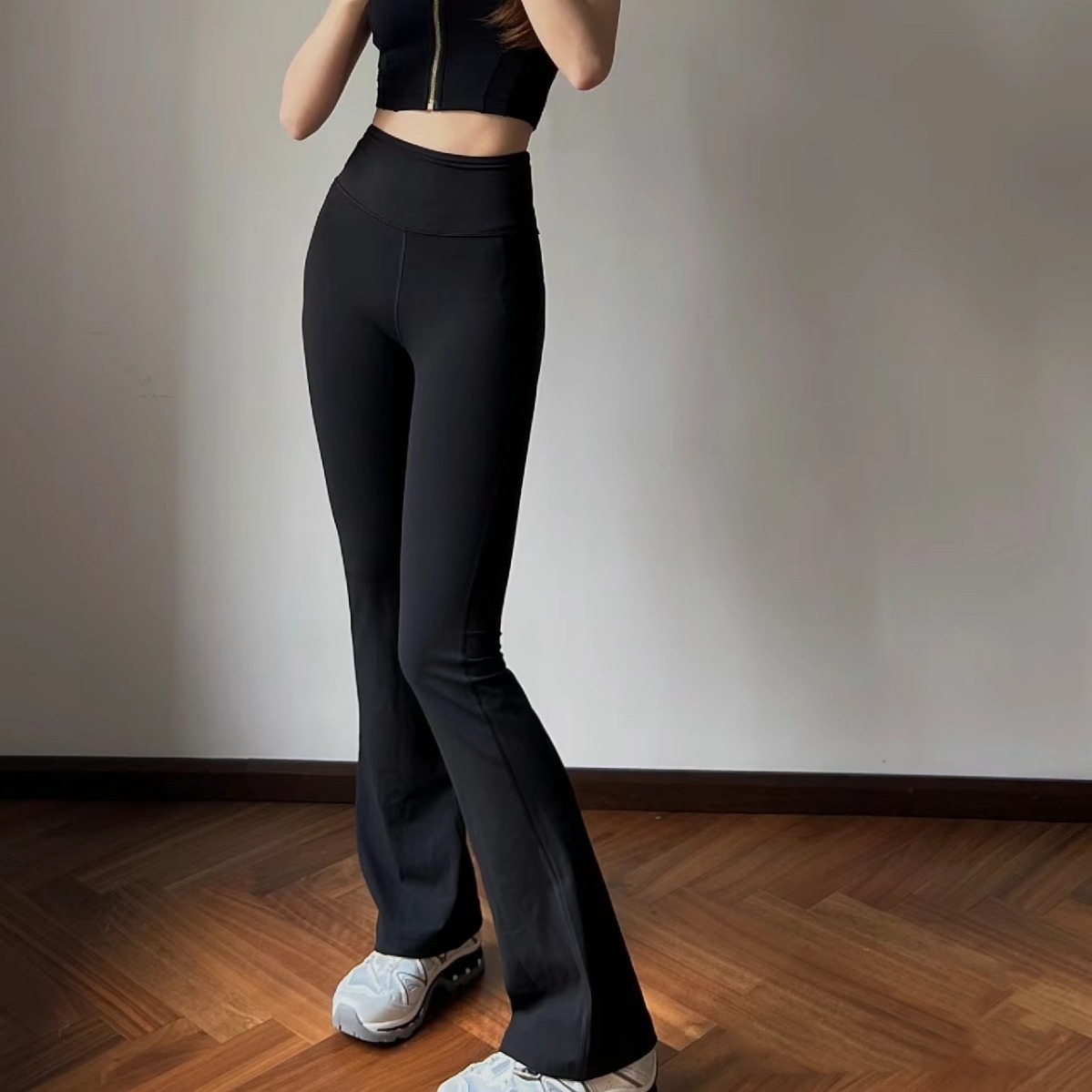 Alta calidad lulu mismo Groove piel desnuda, alta elasticidad ajustada pantalones de campana de cintura alta