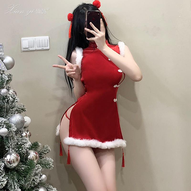 Xianyi Sexy Lingerie Christmas Costume Atmosphere Shirt Red Retro Cheongsam Fun Dress Suit S5 Xianyi Sexy Lingerie Christmas Costume Atmosphere Shirt Red Retro Cheongsam Fun Dress Suit S5