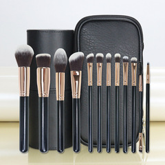 跨境12支黑色套刷收納PU圓筒拉鏈包信封包便攜美妝工具化妝刷套裝