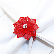 新款酒店情人节红色玫瑰花餐巾环镶钻餐巾扣合金花朵餐巾圈厂家批