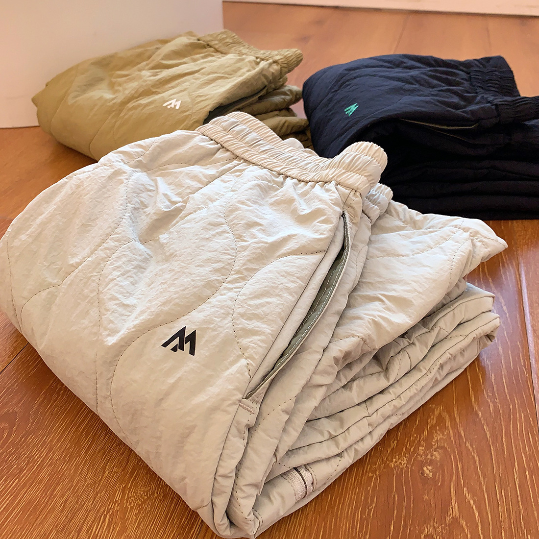 户外机能风 日系小众防水绗缝夹棉宽松保暖直筒棉裤长裤