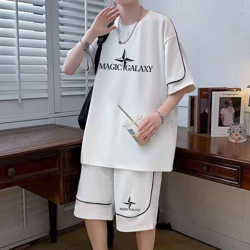 Sportswear suit Men's Summer Short-sleeved Shirt Basketball Clothes Casual Shorts Two-piece Set Korean Fashionable