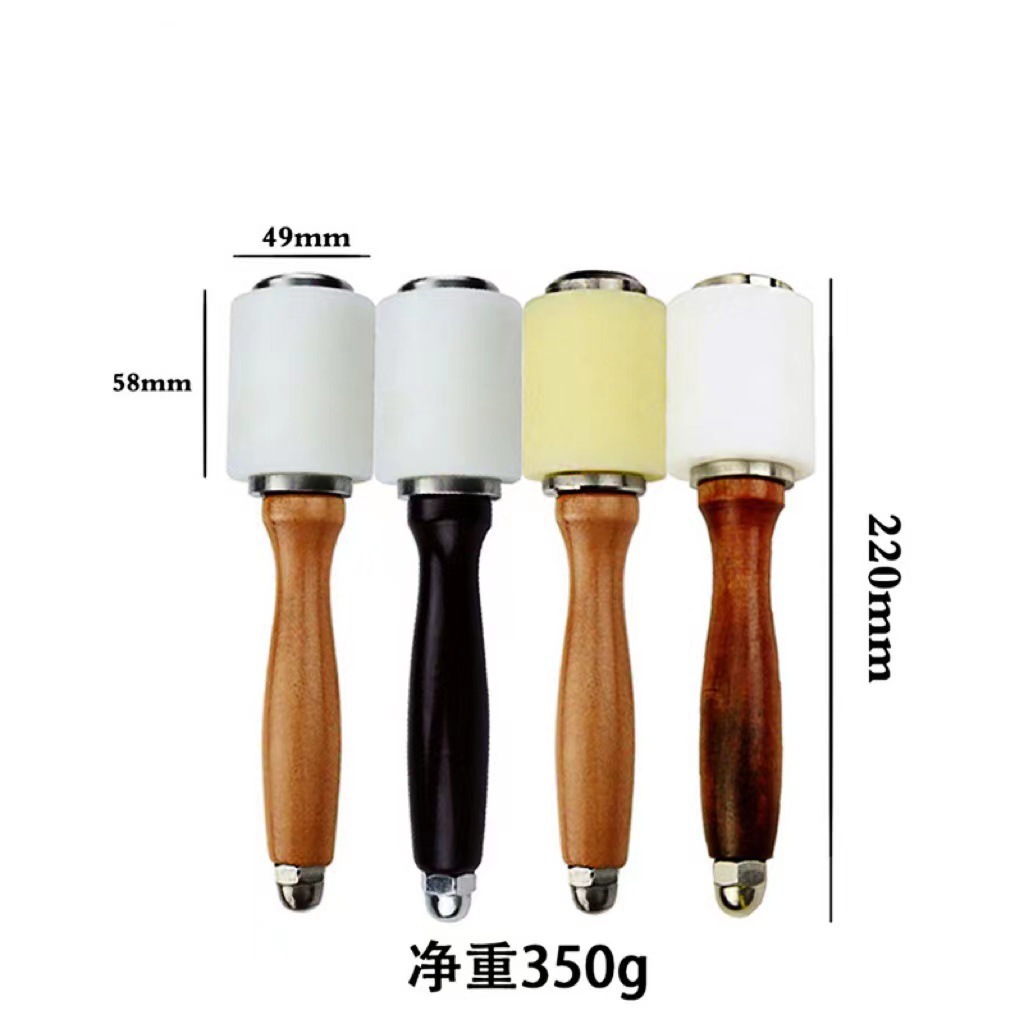 Martillo de talla de cuero de nailon, arte de cuero hecho a mano de bricolaje, martillo de talla de cuero de cuero impreso, herramientas de talla de cuero con mango de madera, martillo de nailon, martillo de talla