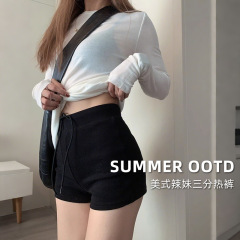 女性用スポーツショーツ、夏用薄手プラスファットプラスサイズ、太mmヒップカバースリムフィットホットパンツ、アウトドア3点カジュアルパンツ