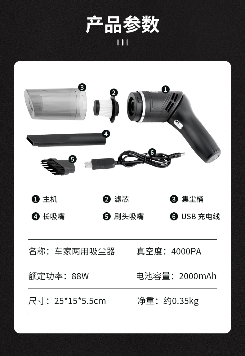 Car Vacuum Cleaner High Power Strong Suction Car Vacuum Cleaner Car Handheld Wireless Charging Folding Vacuum Cleaner