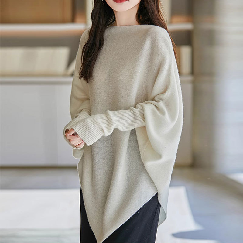 Cross-Border Irregular Shawl Women's Autumn and Winter New Bat-Sleeve Cape Sweater Lazy Style Loose Belly-Covering Slimming Top
