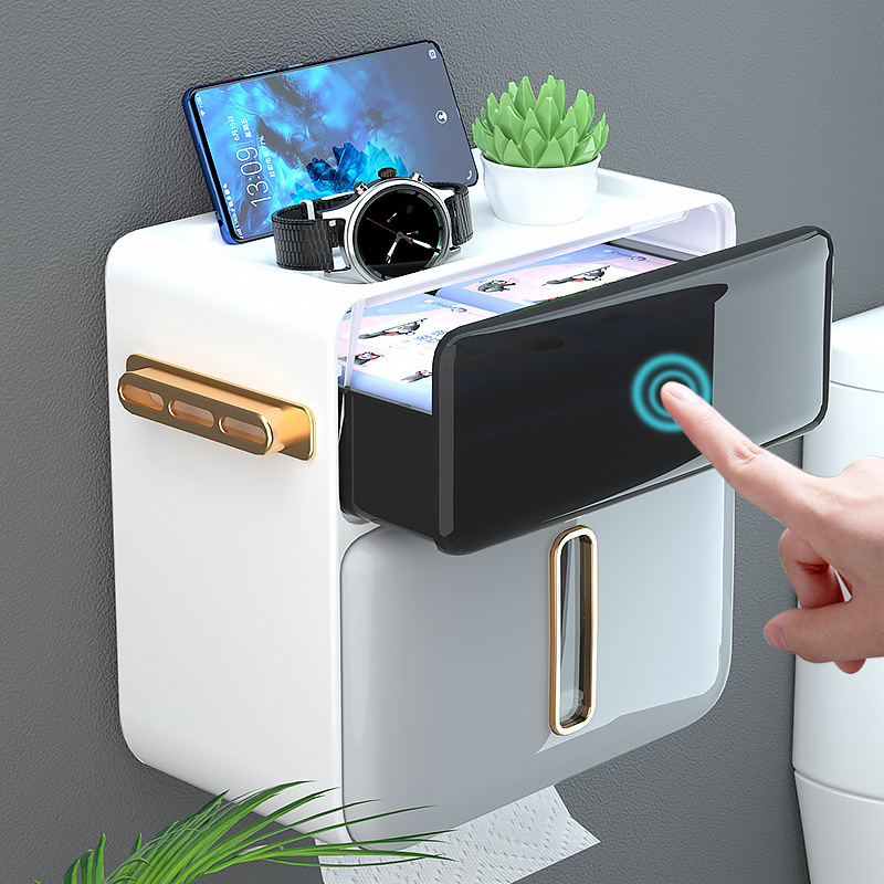 バスルームティッシュボックス壁掛けパンチフリートイレ家庭用防水クリエイティブロールペーパートイレットペーパーボックス収納ラック|undefined