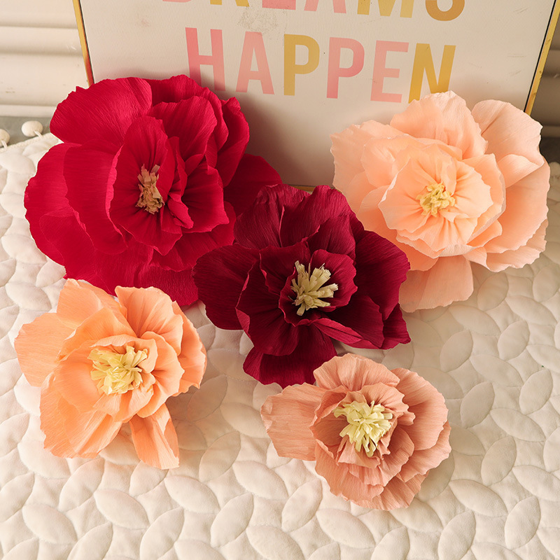 新しいタイプの結婚式の結婚の部屋はしわの紙の花の立体のシミュレーションの花の祝日の装飾の縁の紙の花を配置します。|undefined