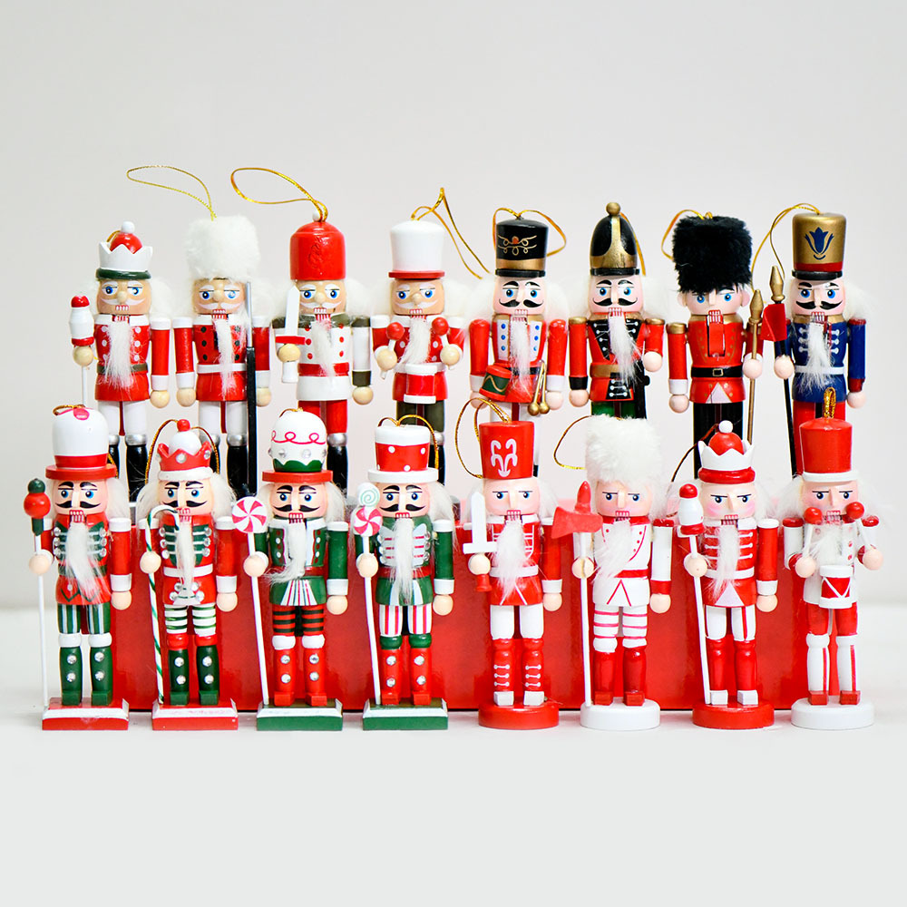 Tráfico fronterizo de madera cascanueces soldados adornos 13cm set tetra dopamina colgante árbol de Navidad hogar marionetas rey