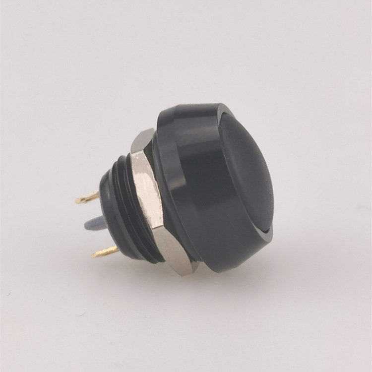 金属按钮开关12mm 黑色金属铝氧化 常开  防水引脚式点动