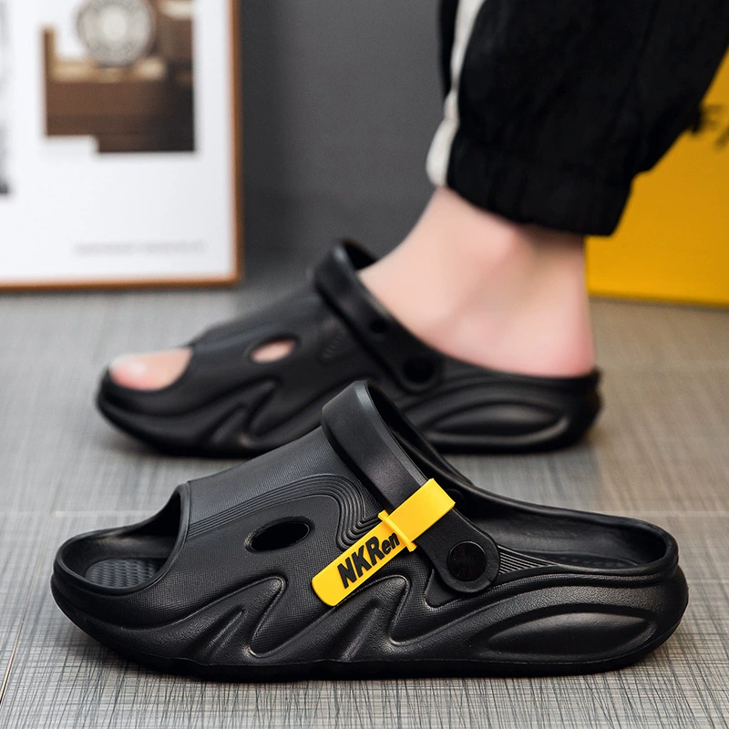 Мужские тапочки, летняя верхняя одежда, для вождения, нескользящие, износостойкие сандалии, пляжные сандалии на толстой подошве большого размера 46, с ощущением какашка.