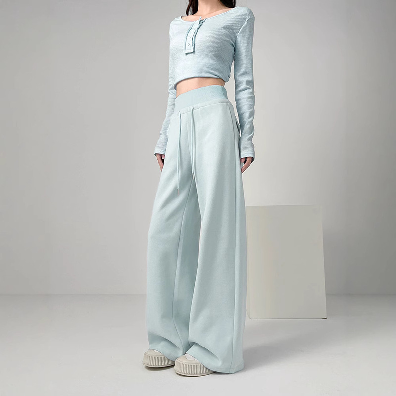 Ant Waist Fleece-Lined Casual Wide-Leg Pants for Women, Spring 2026 New Style, Loose Straight Sweatpants, High-Waisted Drapey Sports Pants