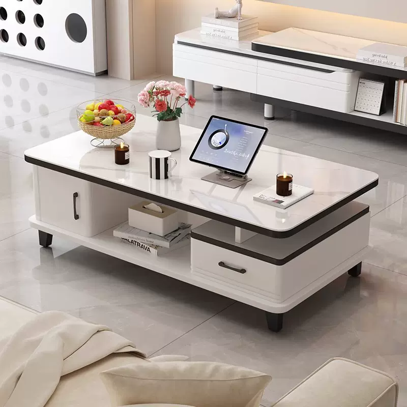 岩板茶几客厅家用2025新款小户型桌子简约电视柜组合阳台玻璃茶桌