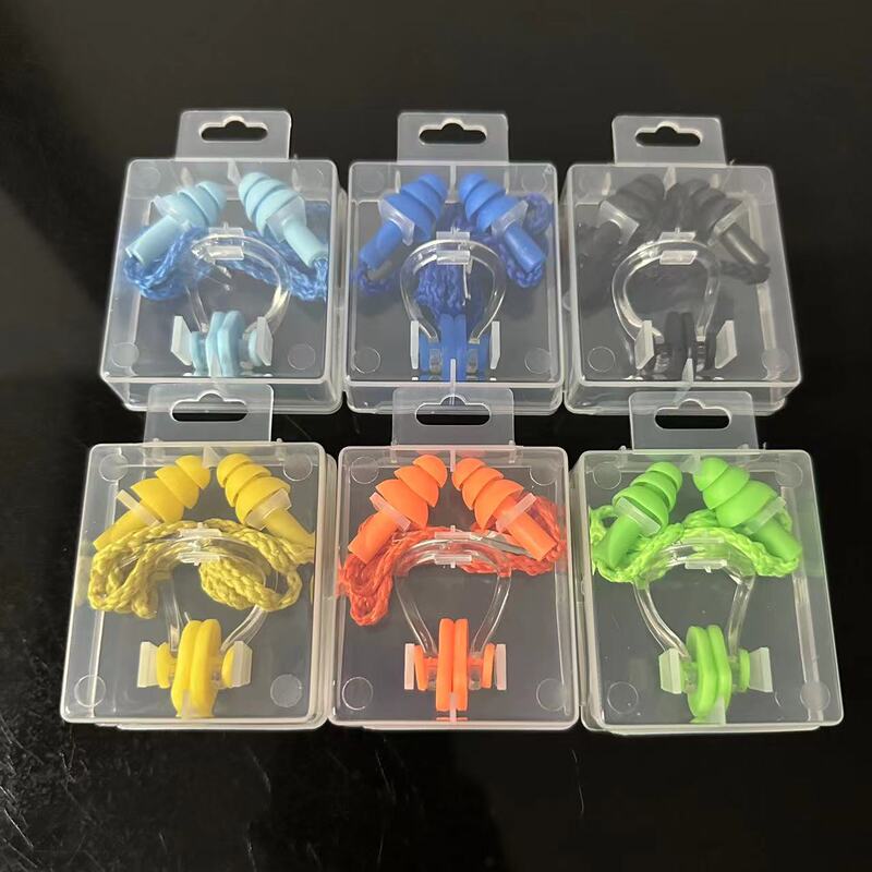 Rope Nose Clip Earplugs for Swimming, Adult and Children's Set, Soft Silicone, Sports Waterproof, Anti-Choking, Available in Multiple Colors