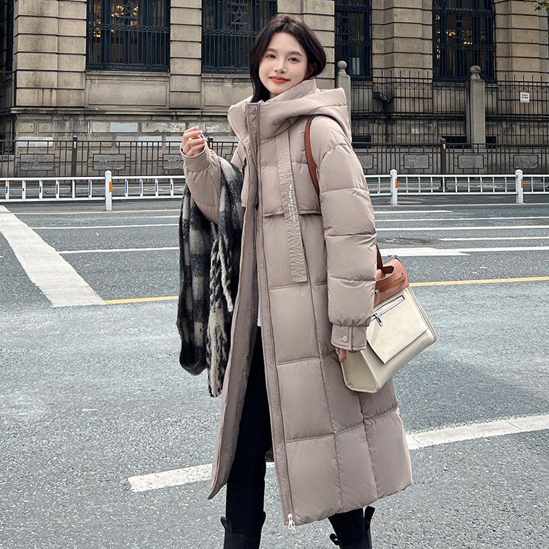 Algodón de mujer largo grueso aire caliente suelto estilo académico coreano con capuchón de algodón de color sólido comercio exterior abrigo transfronterizo