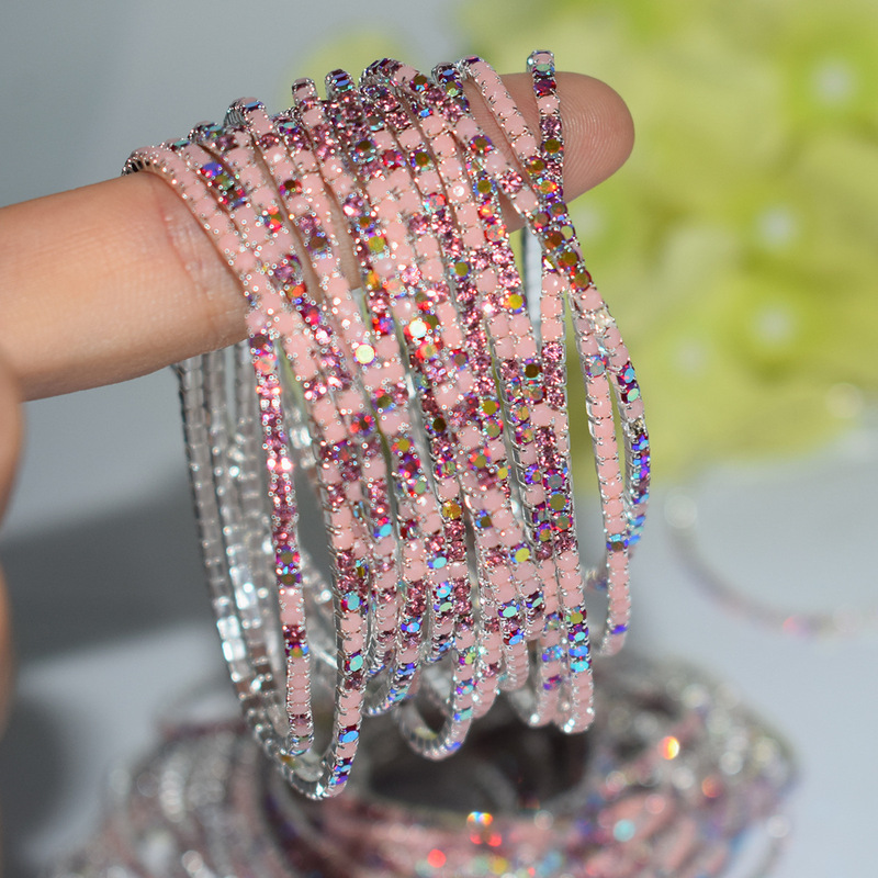 10 Pieces/Pack 2mm Ultra-Fine Bracelet Manufacturer Direct Sales Diamond Claw Chain Rhinestone Elastic Tennis Tennis Chain Bracelet