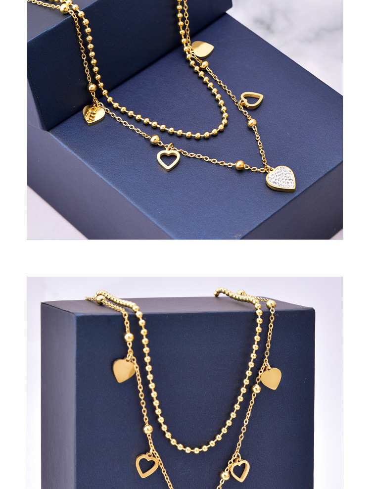 Rhinestones Inlay Material Necklace Classification Wholesale Jewelry Fashion Heart Shape 304 Stainless Steel Rhinestones 18K Gold Plated Inlay Stainless Steel Necklaces
