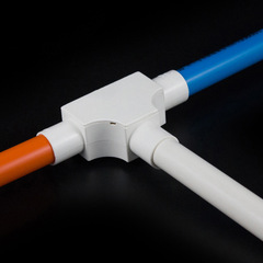 PVC Cover Type Tee Connector with Cover, Electrician-Specific Accessory, Electrician's Tube Tee Connector, Square Red, Blue, and White Three-Way