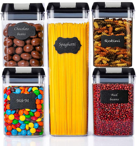 Kitchen plastic storage set of 5 airtight containers food-grade transparent storage jars for grains and nuts easy locking jar