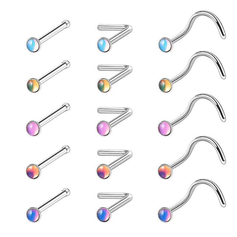 Oil Drip Gradient Color Stainless Steel 20G Fashion C Lip Ring S Stud L Rod Nose Jewelry Piercing Accessories_voghion.com