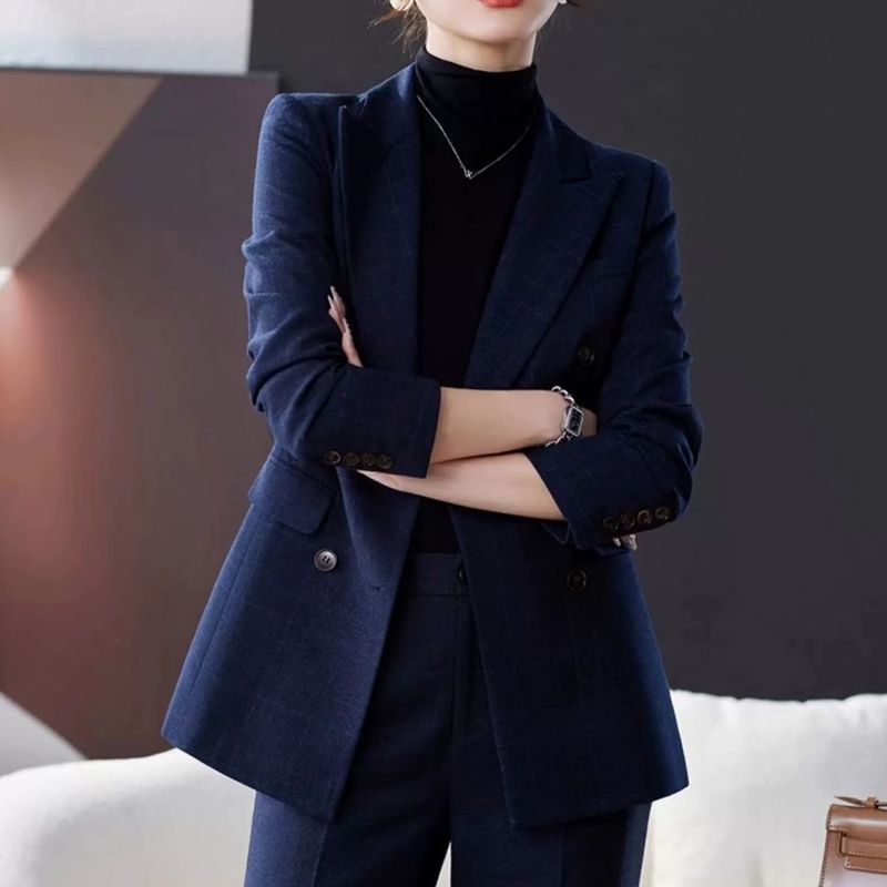 西装套装女外套新款格子质感厚款正装休闲职业装套裤秋冬装|undefined