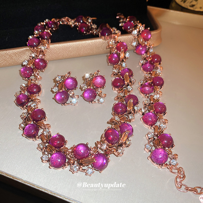 Diamante incrustado flor mediados-antiguo collar pulsera traje estilo francés Luz de lujo de alto grado de cadena de clavícula Otoño e Invierno suéter cadena joyería para mujeres