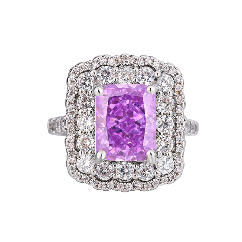 Flor cortada cobre con incrustaciones de diamante púrpura Cubo de azúcar traje femenino piedra principal 8*10 Otoño e invierno Nueva joyería Zhuang Sheng Diamante de alto carbono