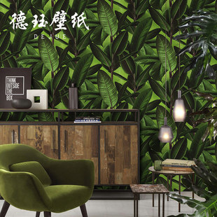 Banana Leaves Pvc Wallpaper Green Background Wall Ktv Restaurant Southeast Asian Modern Minimalist Wallpaper Decoration