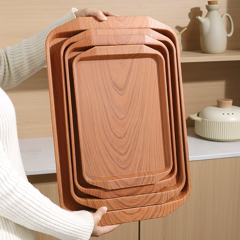 Прямоугольный поднос с имитацией дерева, пластиковый большой чайный поднос